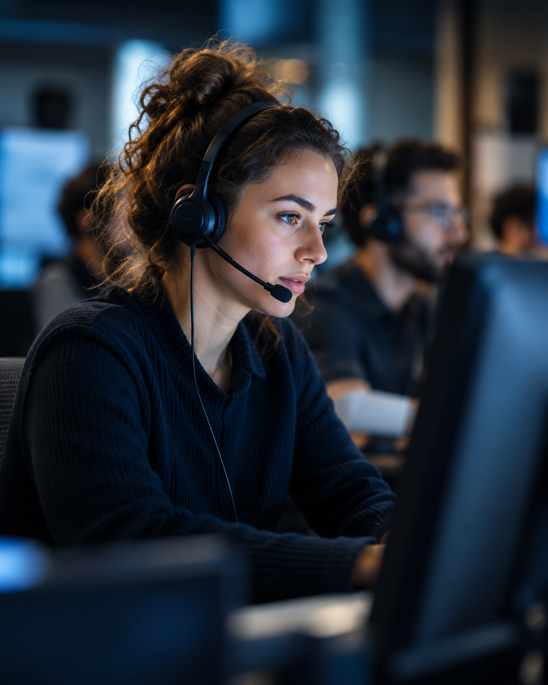 Conseillère au casque dans un centre d’appels
